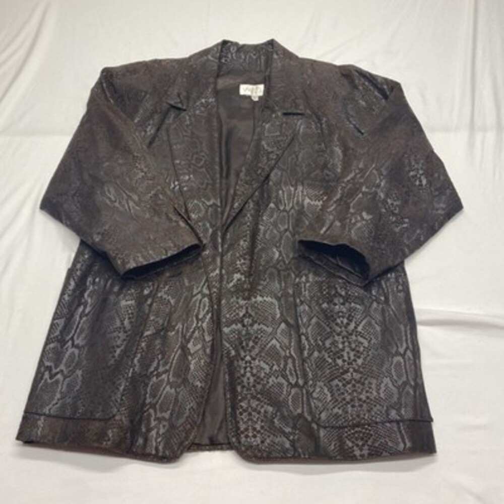Vakko Vintage Brown Snakeskin Print Leather Blazer Jacket